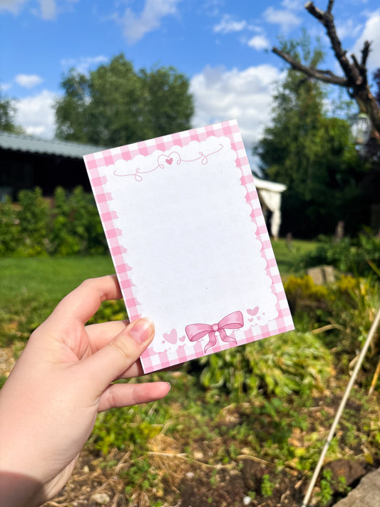 Pink Gingham ˗ˋˏ ♡ ˎˊ˗  A6 Notepad